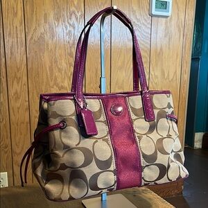 Coach Brown and Pink Signature Tote Bag
